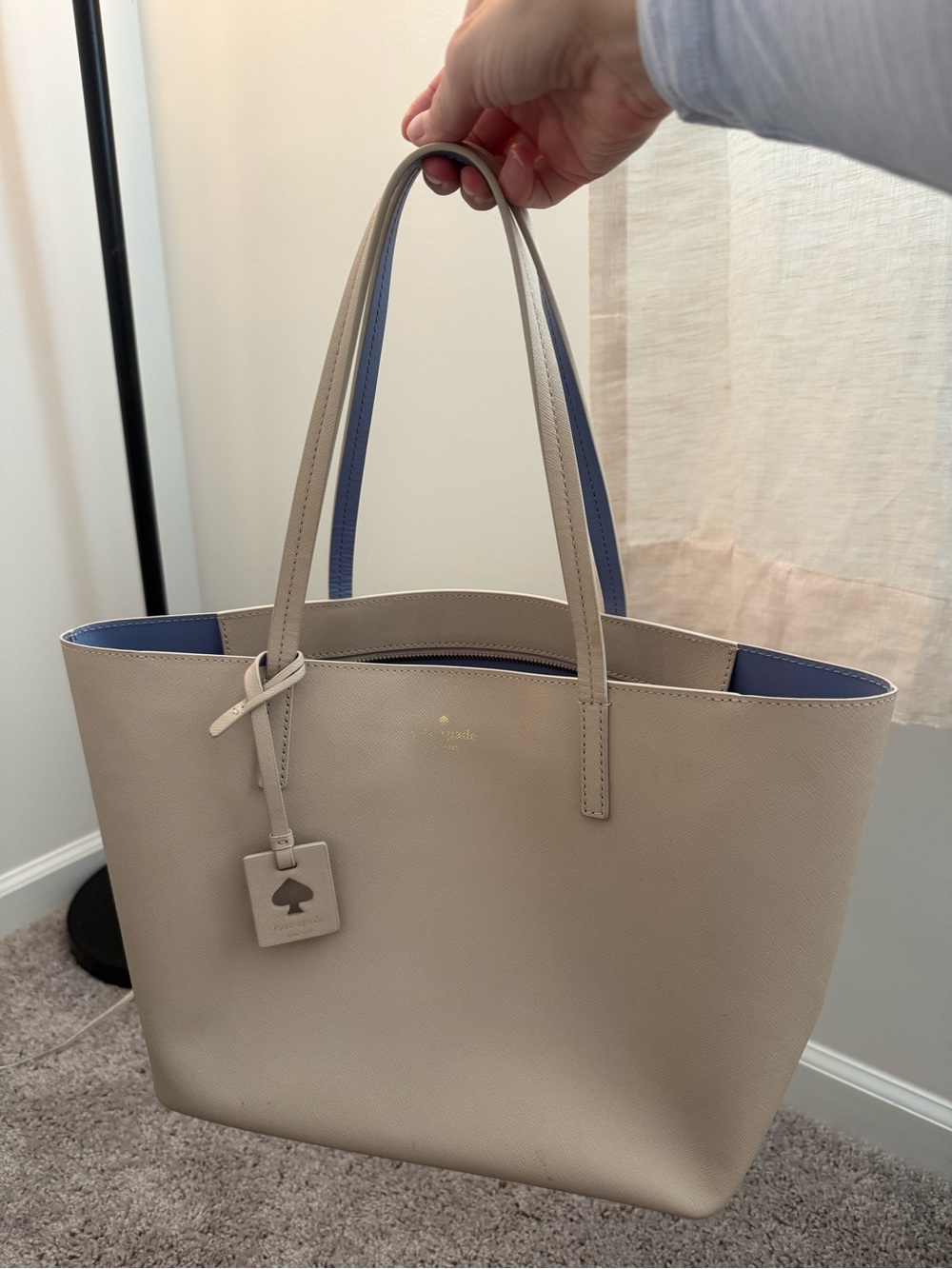 kate spade Beige Leather Tote with Blue Interior